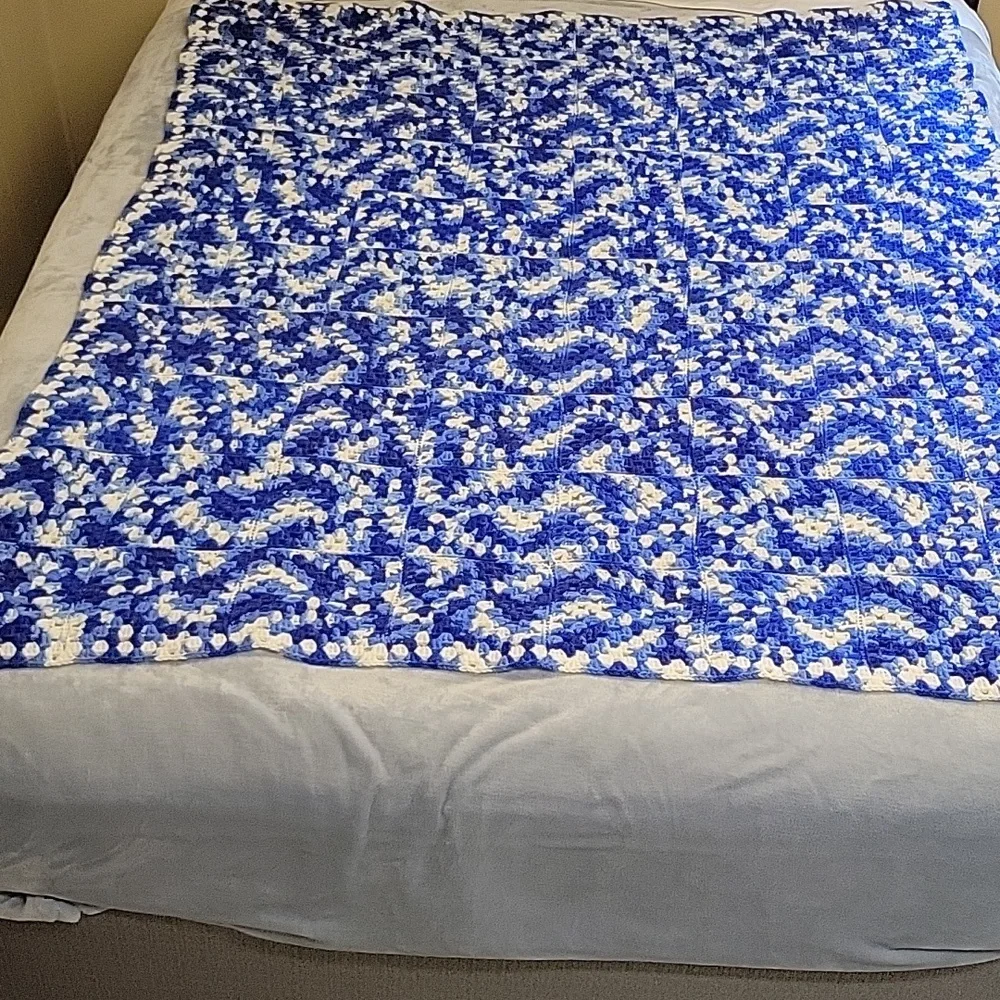 Handcrafted Blue and White Square Blanket, 67